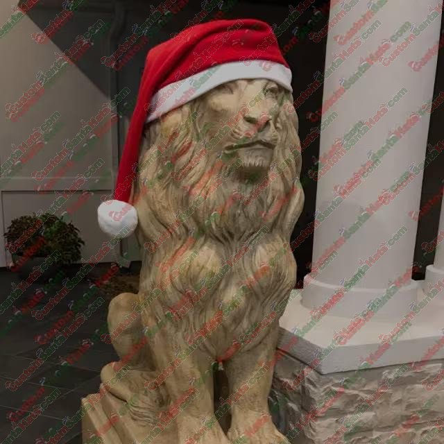 Santa Hats for Lion Statues