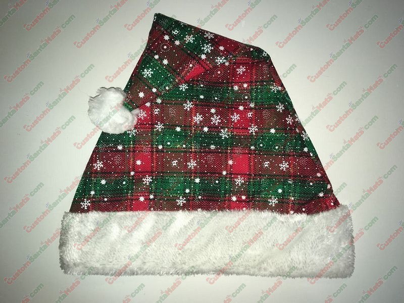 Plaid Santa Hat with White Snow