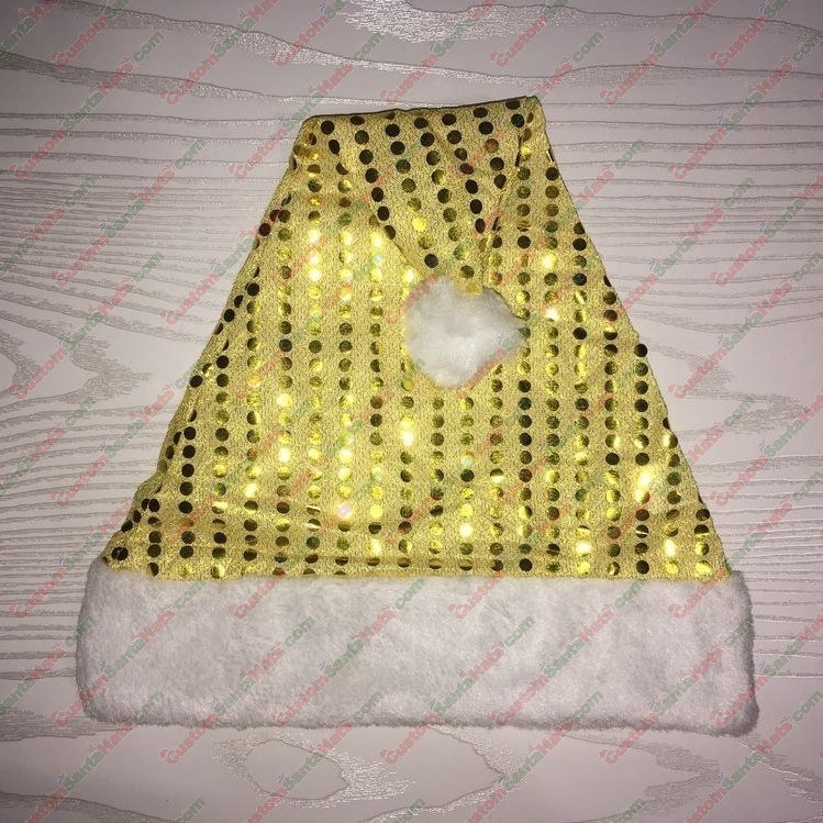 Gold Sequin Santa Hat Plush Brim