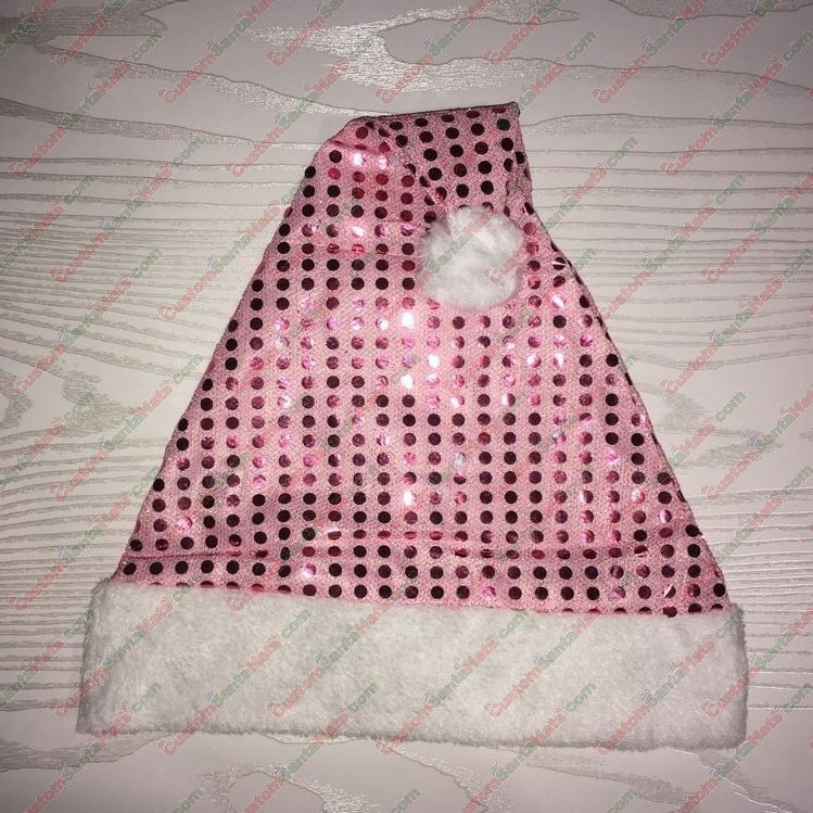 Pink Sequin Santa Hat Plush Brim