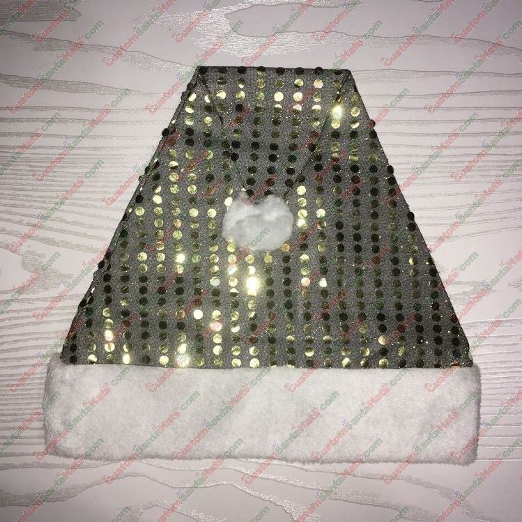 Gold and Black Sequin Santa Hat Plush Brim
