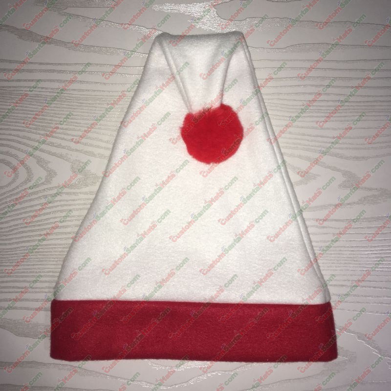 White and Red Brim Reverse Santa Hat with Red Pom