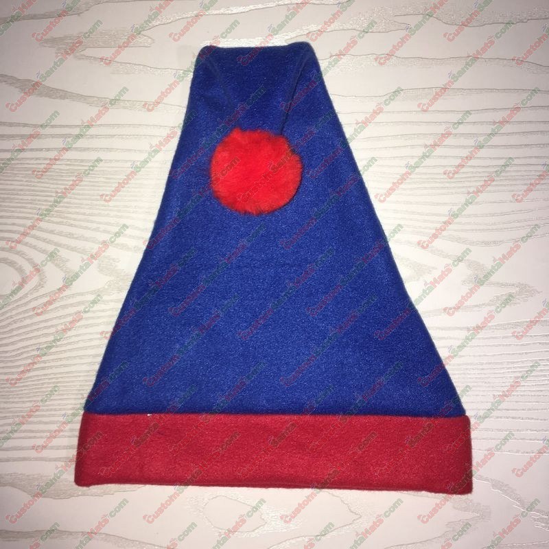 Red brim and Blue Santa Hat with Red Pom