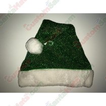 Green Sparkle Santa Hat Plush Brim
