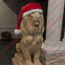 Santa Hats for Lion Statues